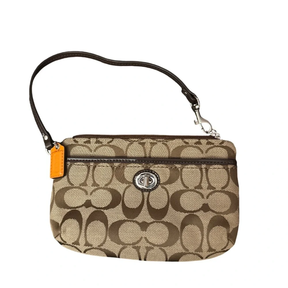 Coach 1941‎ Signature C canvas turn lock Wristlet Khaki Mahogany